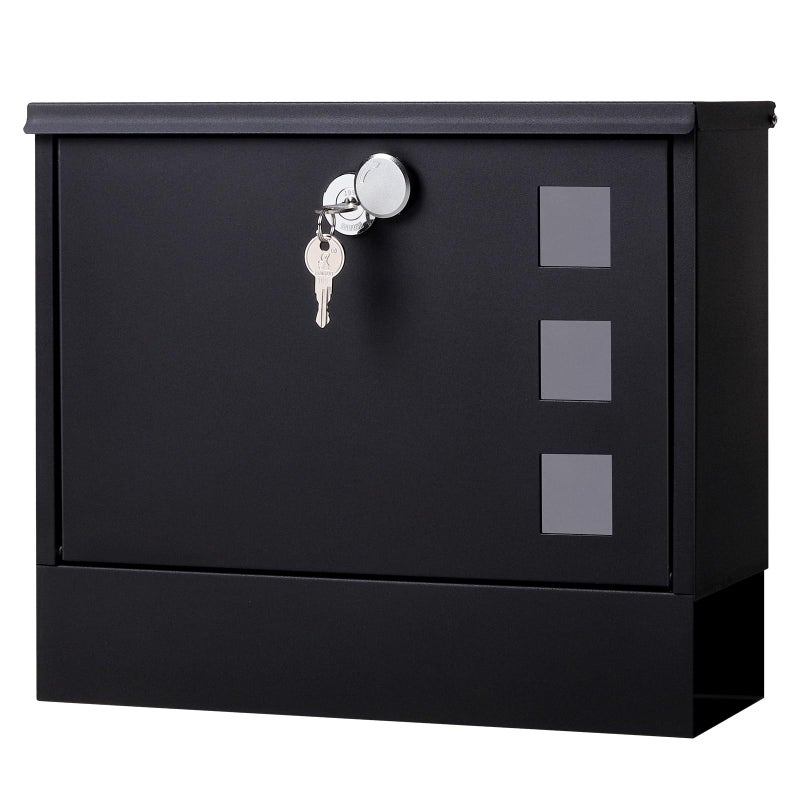 Jssmst Locking Mailbox Wall Mount for Outsideâ€“ Jssmst Mailboxes with Key Lock for Front Door Fence, Large Capacity Letter Box, 14.3 x 4.1 x 11.8 Inch, Black, SM-HPB911BN - Image 1